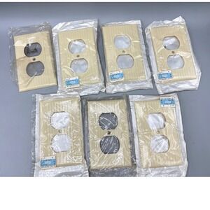 7 Pc Vintage Leviton Ivory Ribbed Duplex Outlet Cover Wall Plates Art Deco NOS